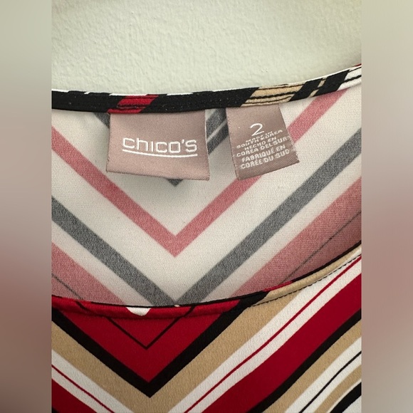 Chicos Poly Blend Striped Tunic Top  3/4 Sleeve Multi Color Size 2 - Picture 3 of 3